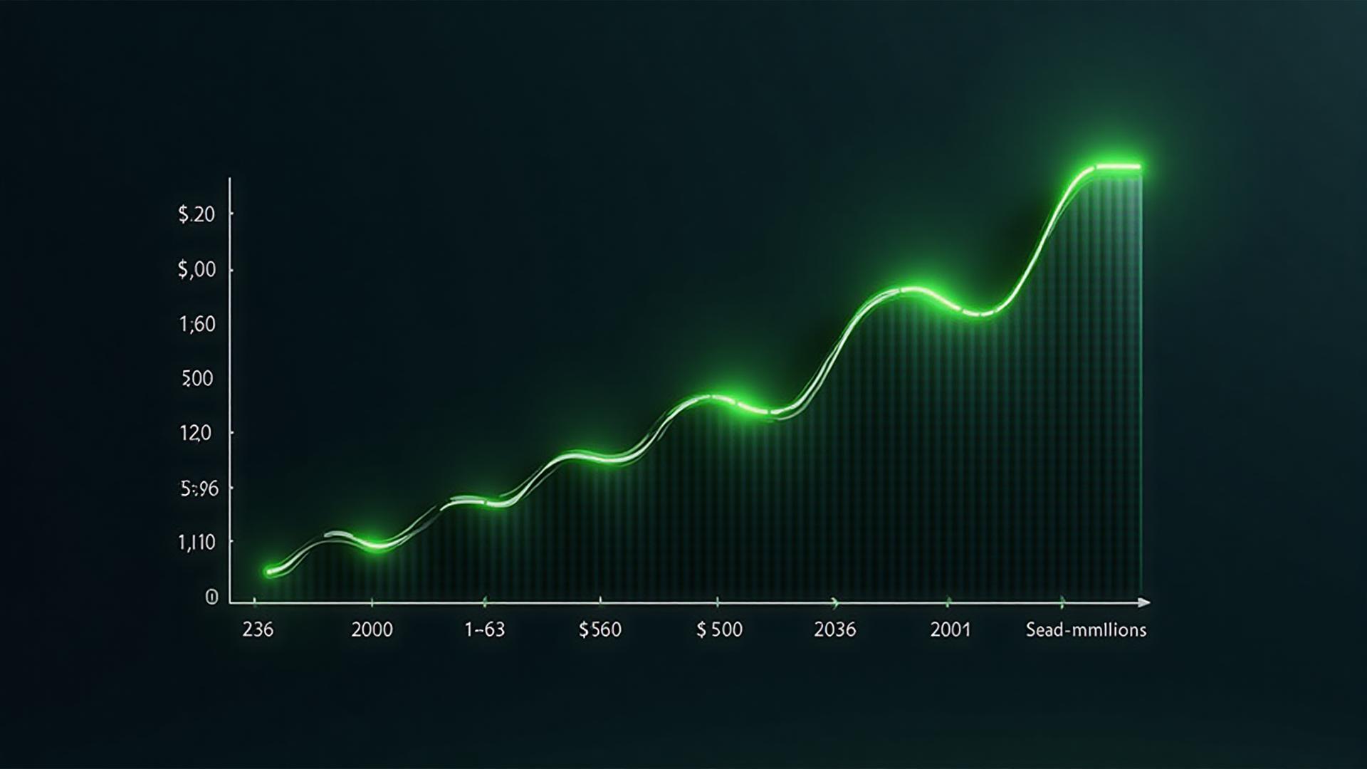 Revenue growth chart showing exponential scaling from thousands to millions